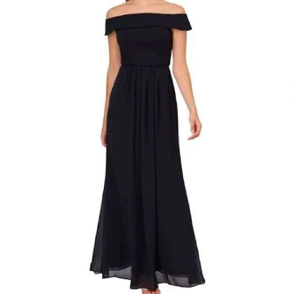 Adrianna Papell Navy Blue Off-Shoulder Maxi Dress - Picture 2 of 10